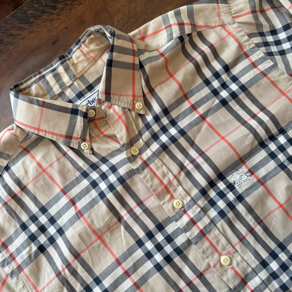 Vintage Burberrys Shirt Mens M Beige Plaid Nova Check Long Sleeve Button Down